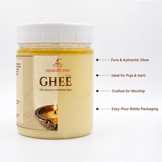 99Pandit Pure Puja Ghee 500ml with FREE 100 Cotton Batti (Wicks) | For Diya, Aarti & Havan