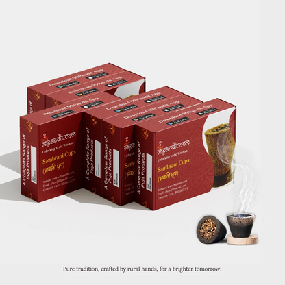 Natural Cow Dung Hawan Cups for Puja – Fragrance Sambrani (30 Cups)