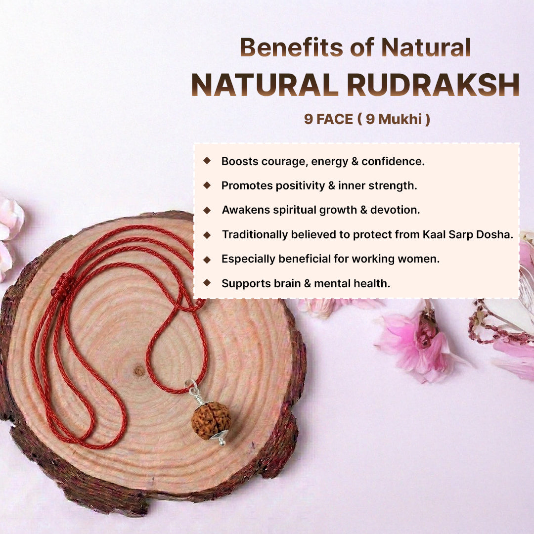 Natural Rudraksha Pendant 9 Face (Lab Certified)