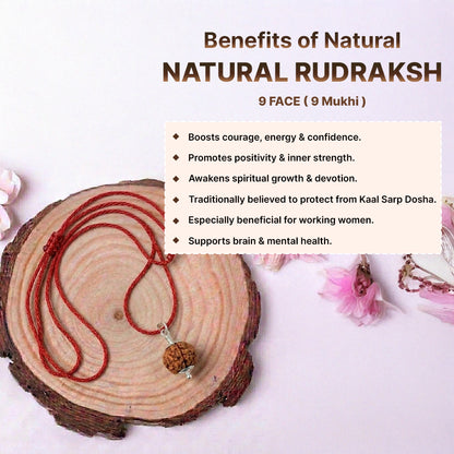 Natural Rudraksha Pendant 9 Face (Lab Certified)
