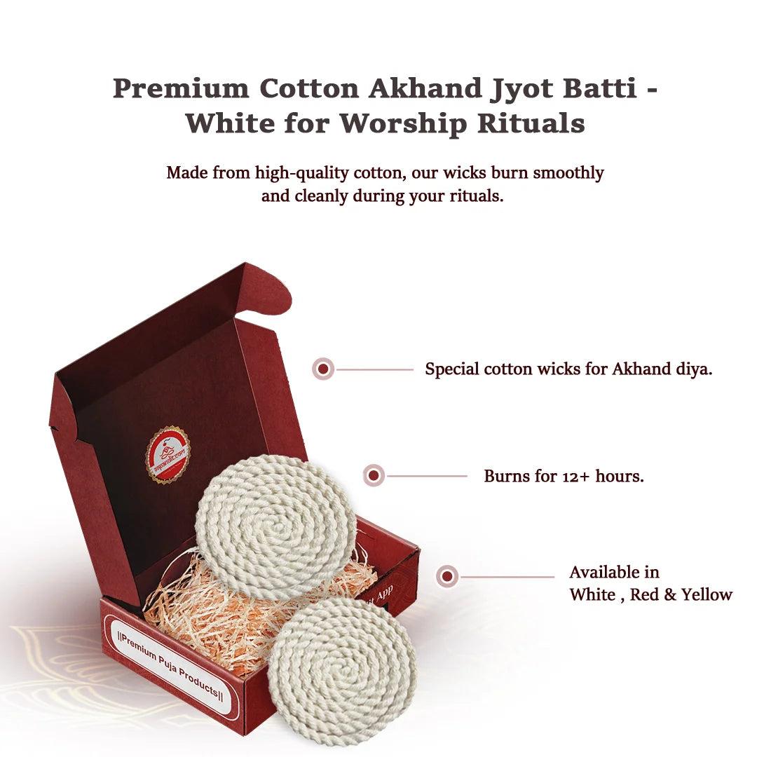 Premium Cotton Akhand Jyot Batti - White for Worship Rituals