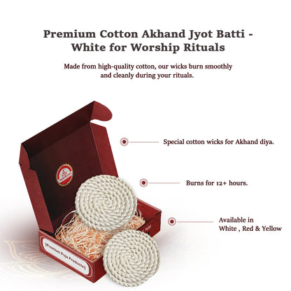 Premium Cotton Akhand Jyot Batti - White for Worship Rituals