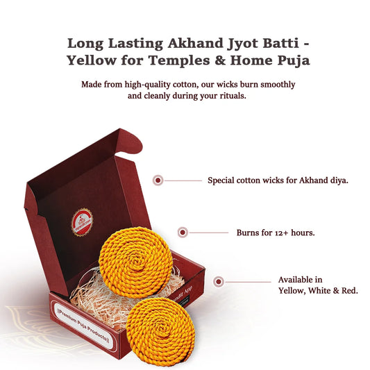 Long Lasting Akhand Jyot Batti - Yellow for Temples & Home Puja