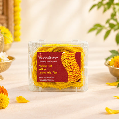 Long Lasting Akhand Jyot Batti - Yellow for Temples & Home Puja