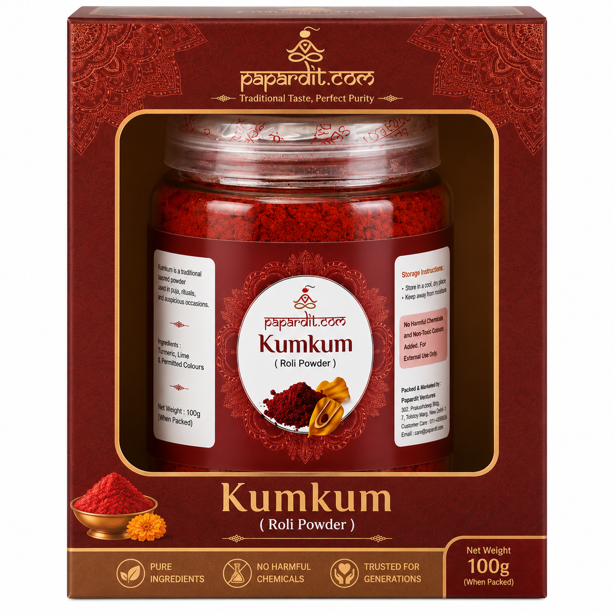 99Pandit Organic Kumkum Powder 100g for Daily Puja