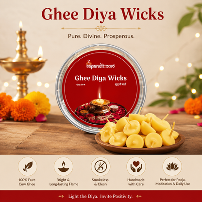 Pure Cow Ghee Diya Wicks (100 Pieces) – Ready-to-Use Puja Batti | 99Pandit