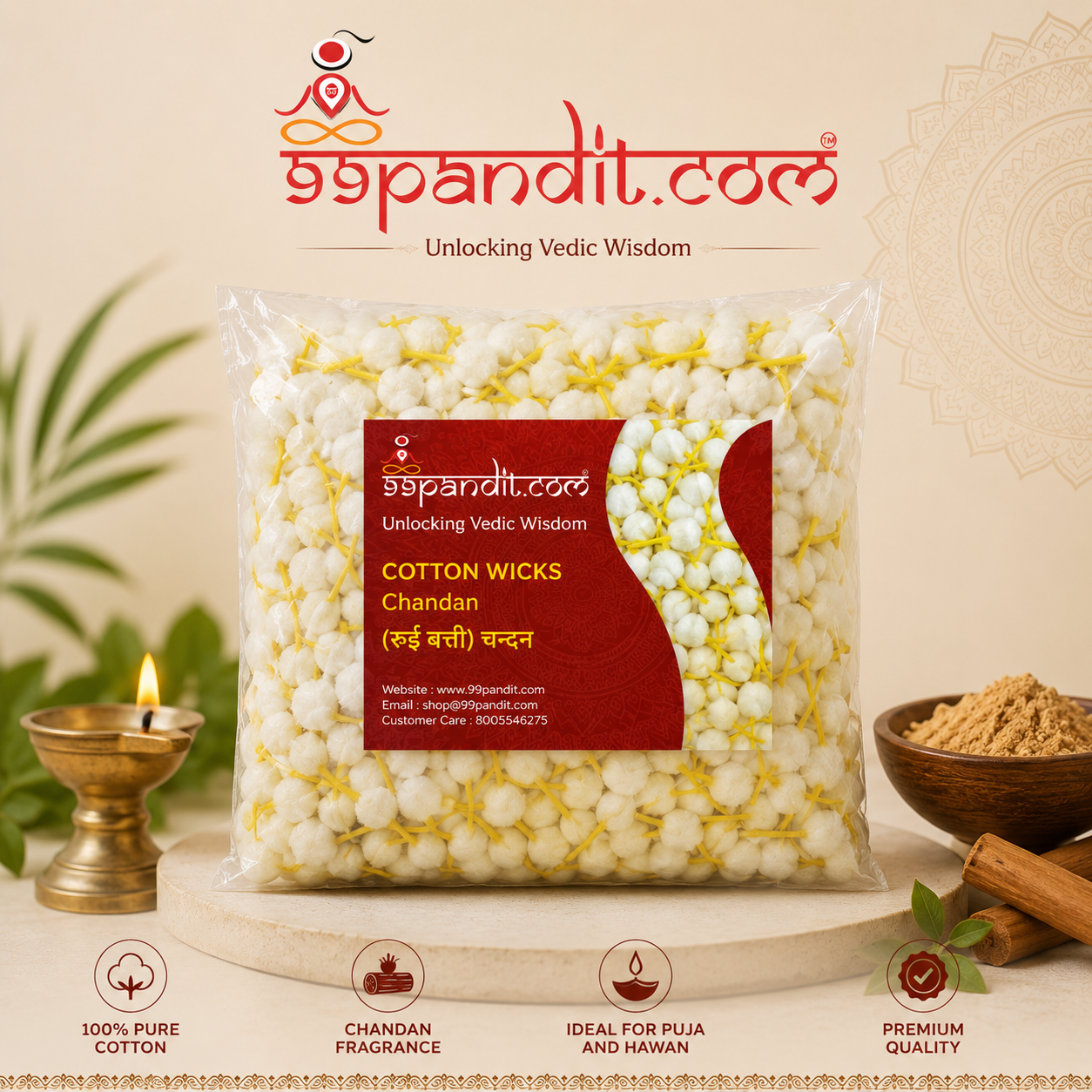 Long Lasting Cotton Wicks - Chandan for Diyas (1100 Pieces)