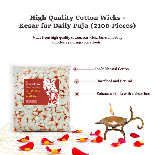 High Quality Cotton Wicks - Kesar for Daily Puja (2100 Pieces)