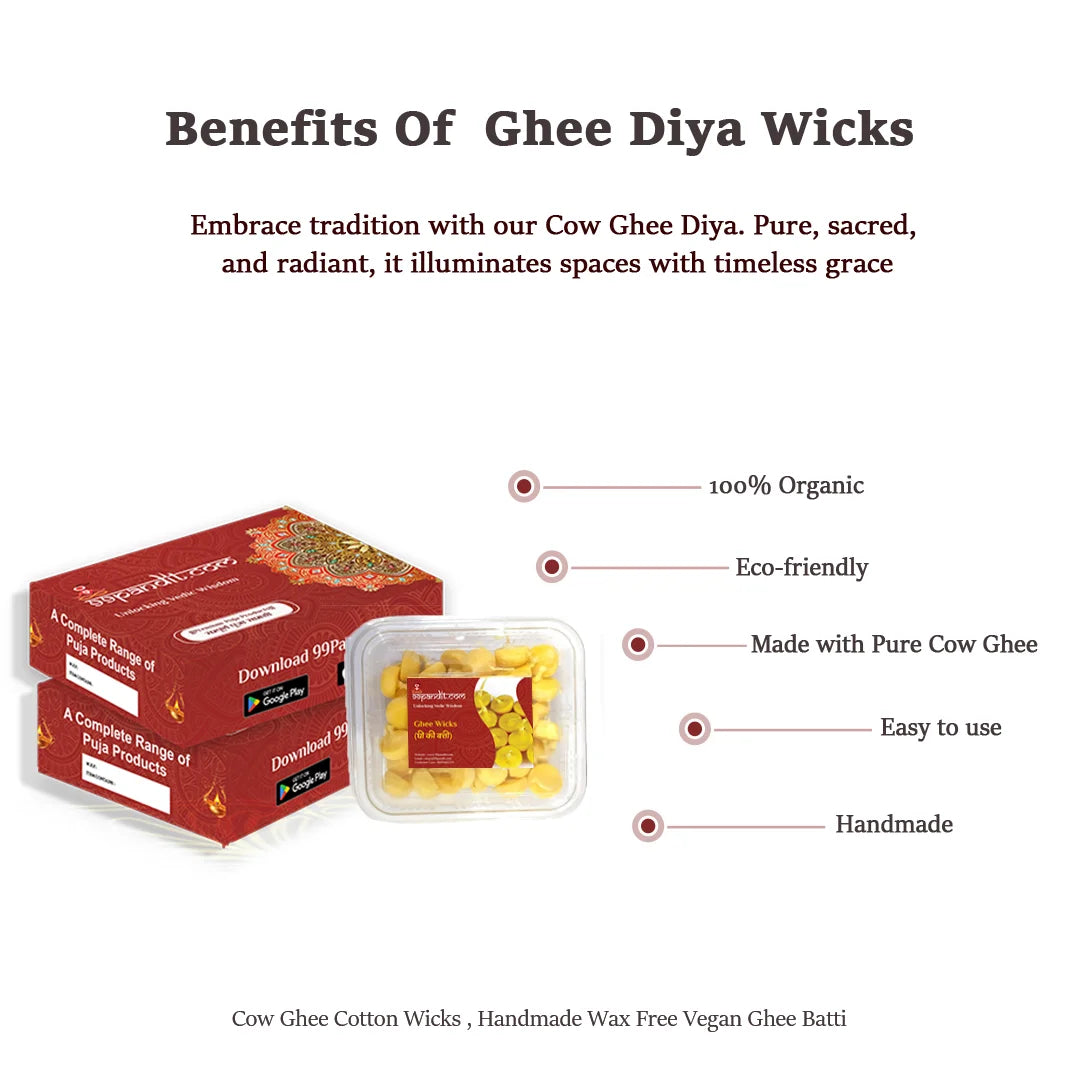 Premium Quality Ghee Diya Wicks for Traditional Rituals (100 Pieces)