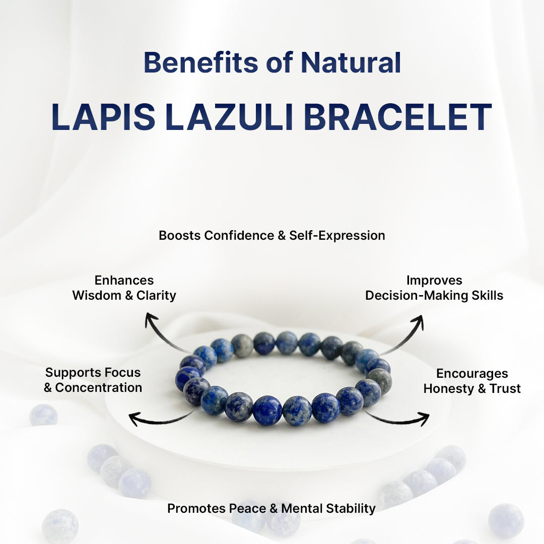 Natural Lapis Lazuli Bracelet for Wisdom, Expression & Mental Clarity (Lab Certified)