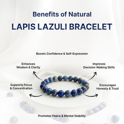 Natural Lapis Lazuli Bracelet for Wisdom, Expression & Mental Clarity (Lab Certified)