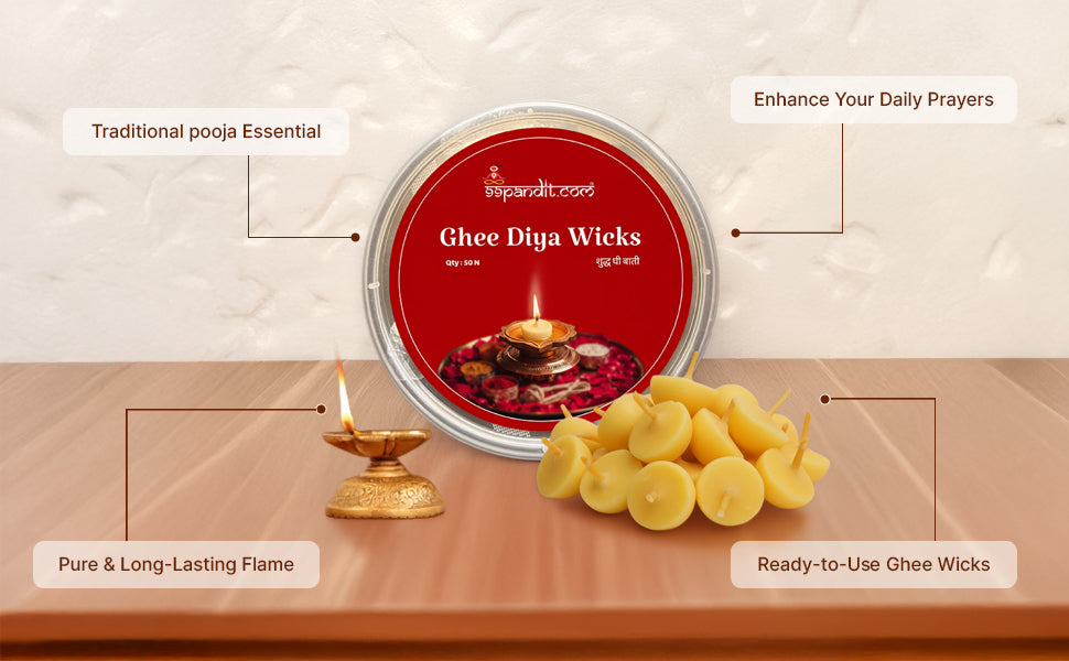 Premium Quality Ghee Diya Wicks for Traditional Rituals (50 Pieces)