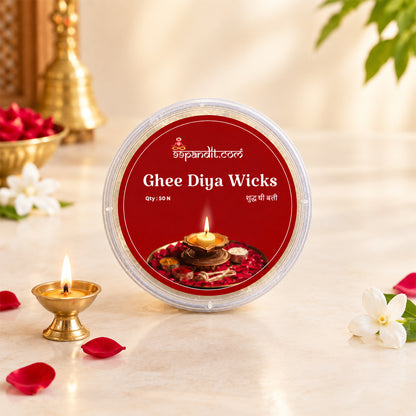 Premium Quality Ghee Diya Wicks for Traditional Rituals (50 Pieces)