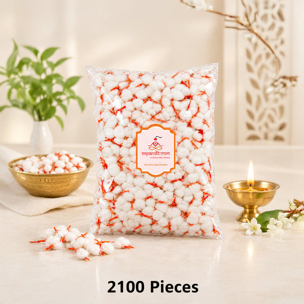 High Quality Cotton Wicks - Kesar for Daily Puja (2100 Pieces)
