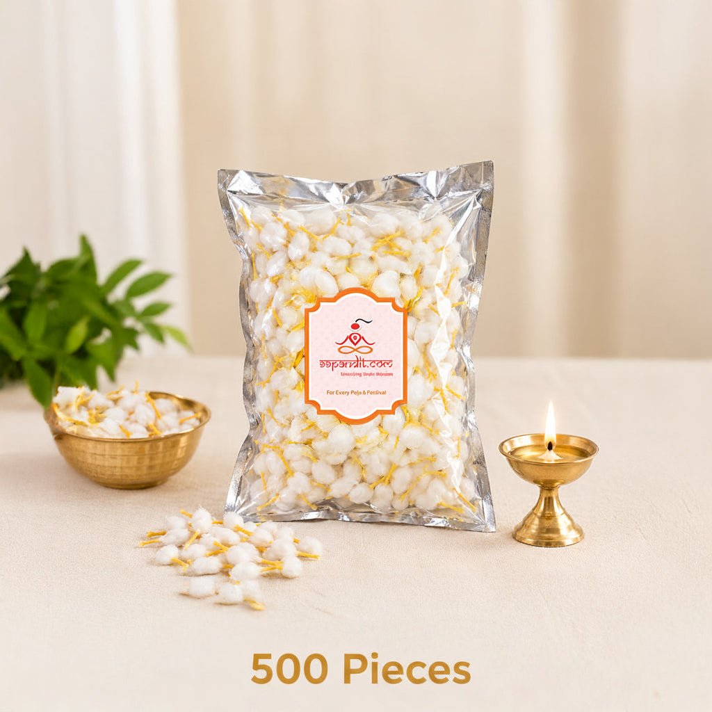 Handmade Round Cotton Wicks (Phool Batti) | 500 Pieces Pack for Pooja & Aarti | Chandan Fragrance | 100% Natural Cotton
