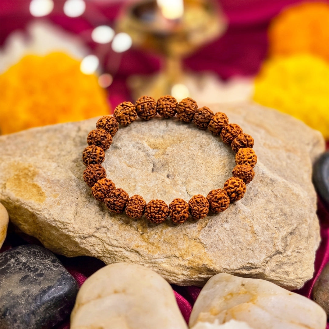 Natural Rudraksh 5 Face Bracelet for Peace, Focus & Good Health (Lab Certified)