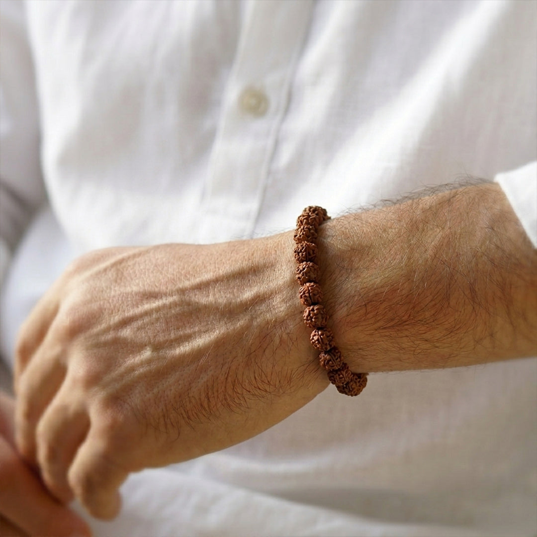 Natural Rudraksh 5 Face Bracelet for Peace, Focus & Good Health (Lab Certified)