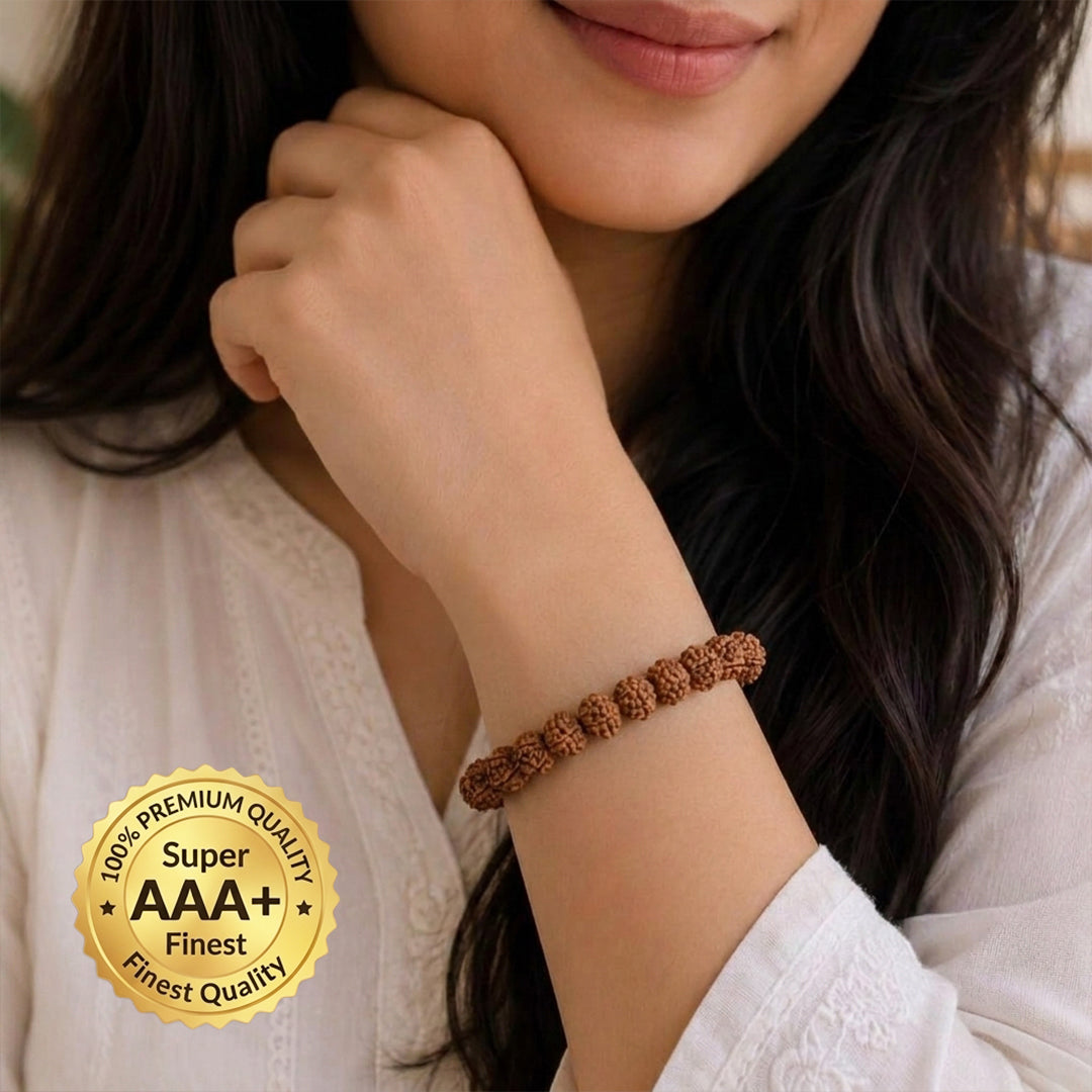 Natural Rudraksh 5 Face Bracelet for Peace, Focus & Good Health (Lab Certified)