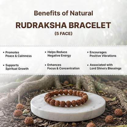 Natural Rudraksh 5 Face Bracelet for Peace, Focus & Good Health (Lab Certified)