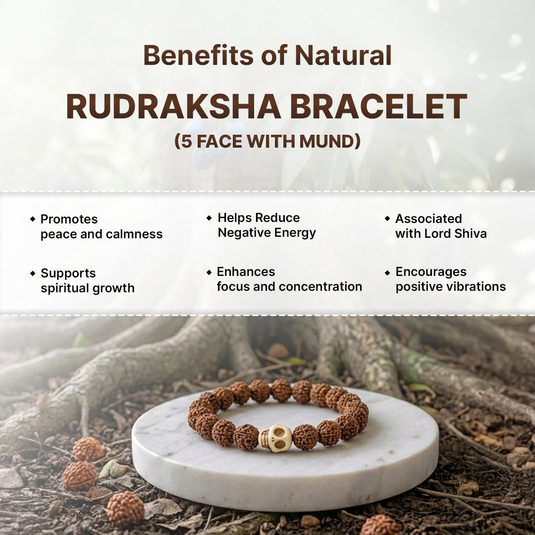 Natural Rudraksha Bracelet (5 Face with Mund) (Lab Certified)