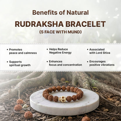 Natural Rudraksha Bracelet (5 Face with Mund) (Lab Certified)