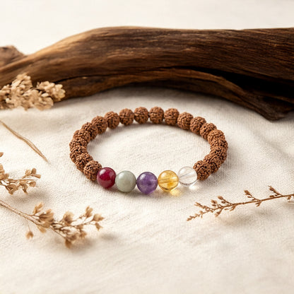 Natural Rudraksha Bracelet (5 Chakra Gemstones) (Lab Certified)