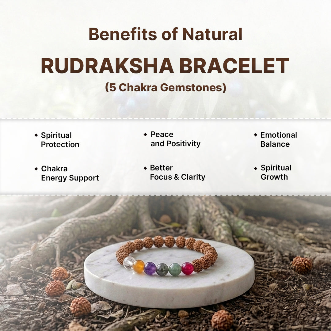 Natural Rudraksha Bracelet (5 Chakra Gemstones) (Lab Certified)