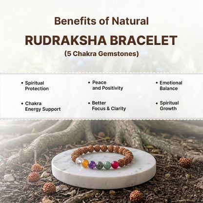 Natural Rudraksha Bracelet (5 Chakra Gemstones) (Lab Certified)