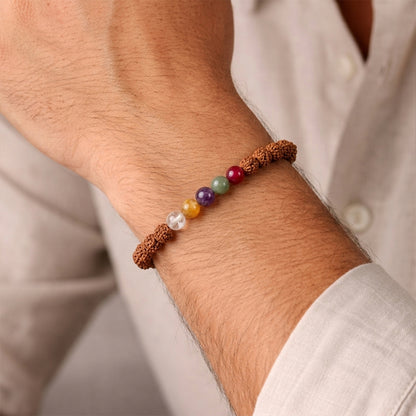 Natural Rudraksha Bracelet (5 Chakra Gemstones) (Lab Certified)