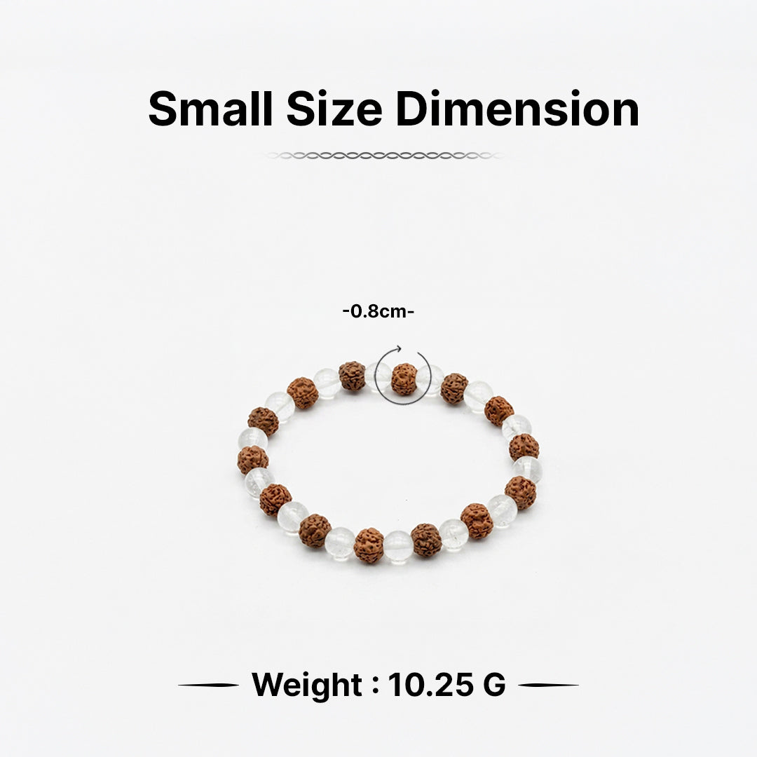 Natural Rudraksha & Rock Crystal Bracelet (Lab Certified)