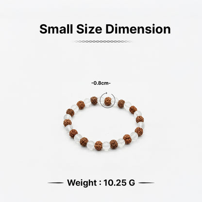 Natural Rudraksha & Rock Crystal Bracelet (Lab Certified)