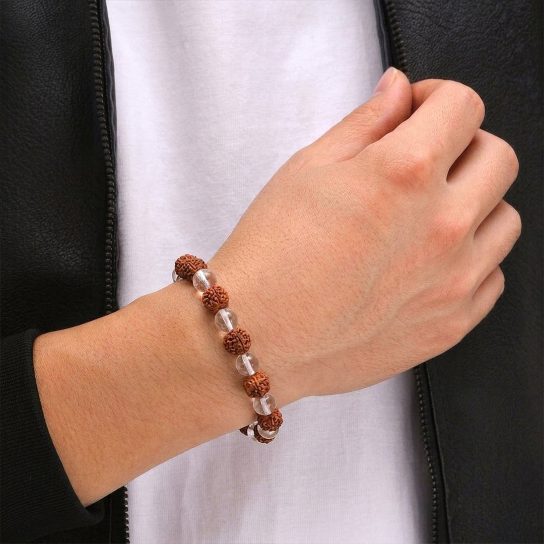Zodiac Pisces Natural Rudraksha & Rock Crystal Bracelet