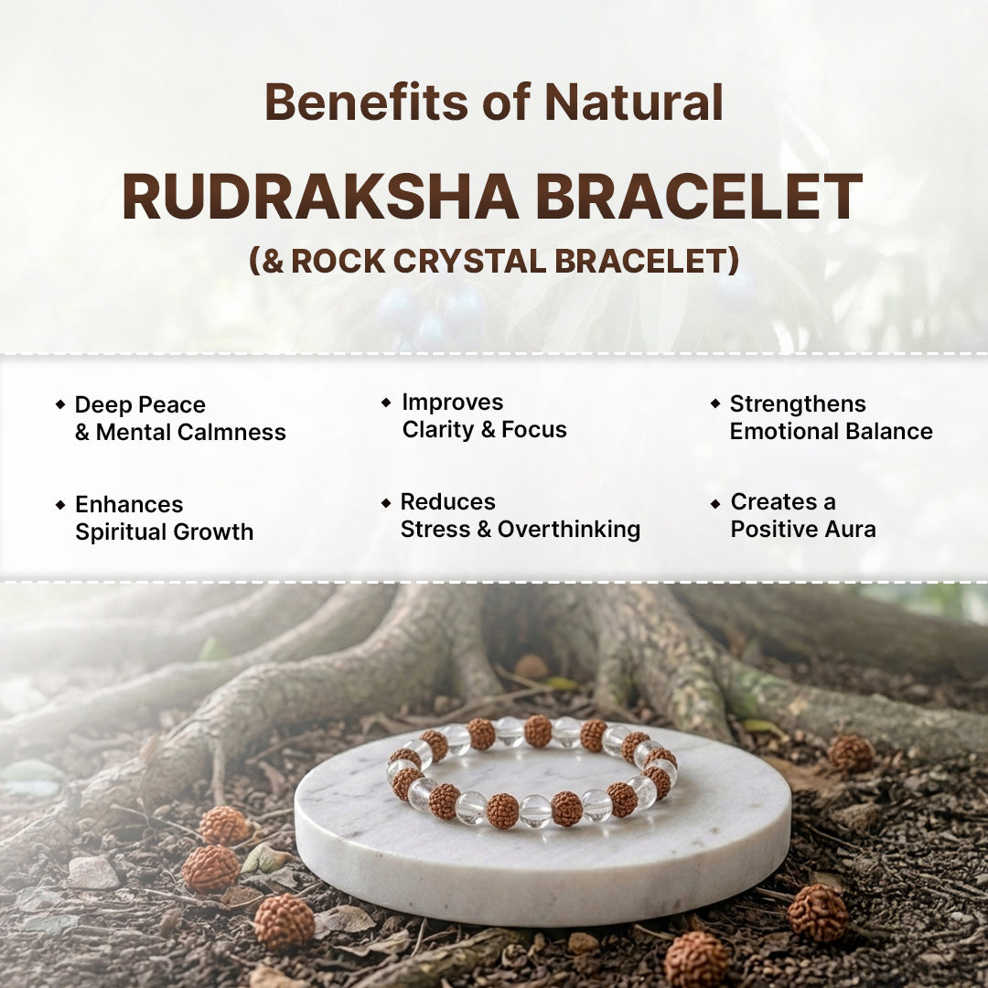 Zodiac Pisces Natural Rudraksha & Rock Crystal Bracelet