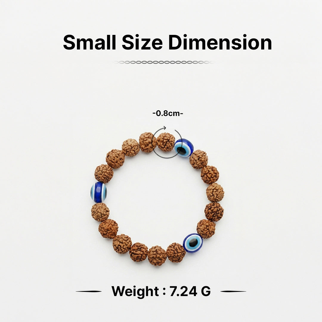 Natural Rudraksha Bracelet 5 Face with Evil Eye (Lab Certified)
