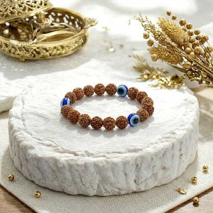 Natural Rudraksha Bracelet 5 Face with Evil Eye (Lab Certified)