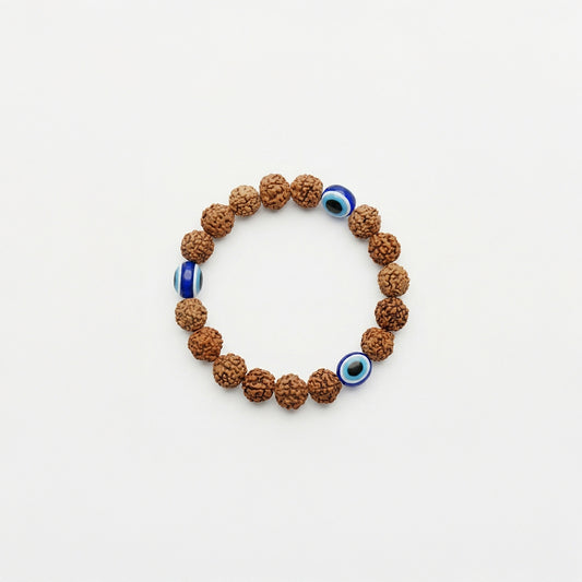 Natural Rudraksha Bracelet 5 Face with Evil Eye (Lab Certified)