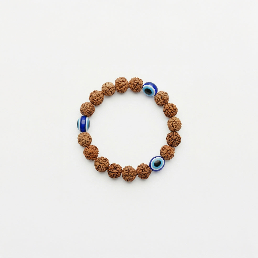 Natural Rudraksha Bracelet 5 Face with Evil Eye (Lab Certified)