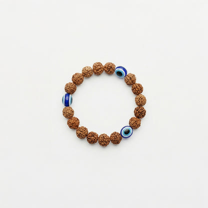 Natural Rudraksha Bracelet 5 Face with Evil Eye (Lab Certified)