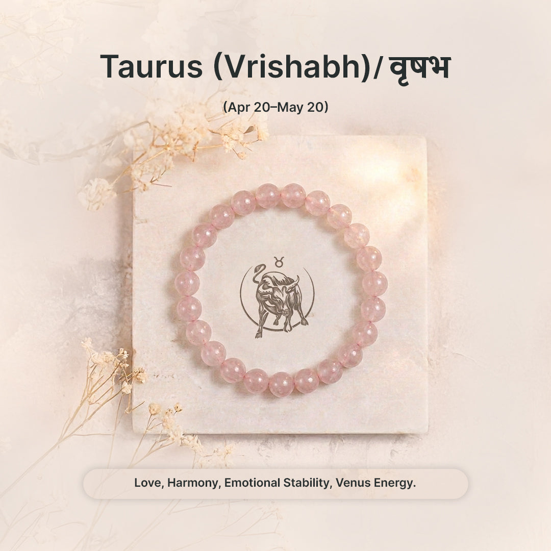 Zodiac Taurus Natural Rose Quartz Bracelet