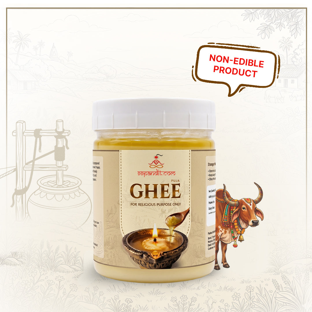 99Pandit Pure Puja Ghee 500ml with FREE 100 Cotton Batti (Wicks) | For Diya, Aarti & Havan