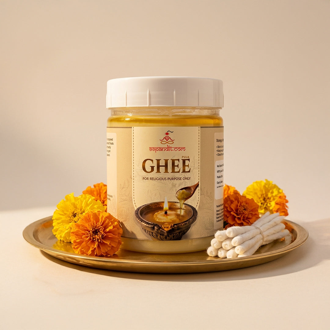 99Pandit Pure Puja Ghee 500ml with FREE 100 Cotton Batti (Wicks) | For Diya, Aarti & Havan