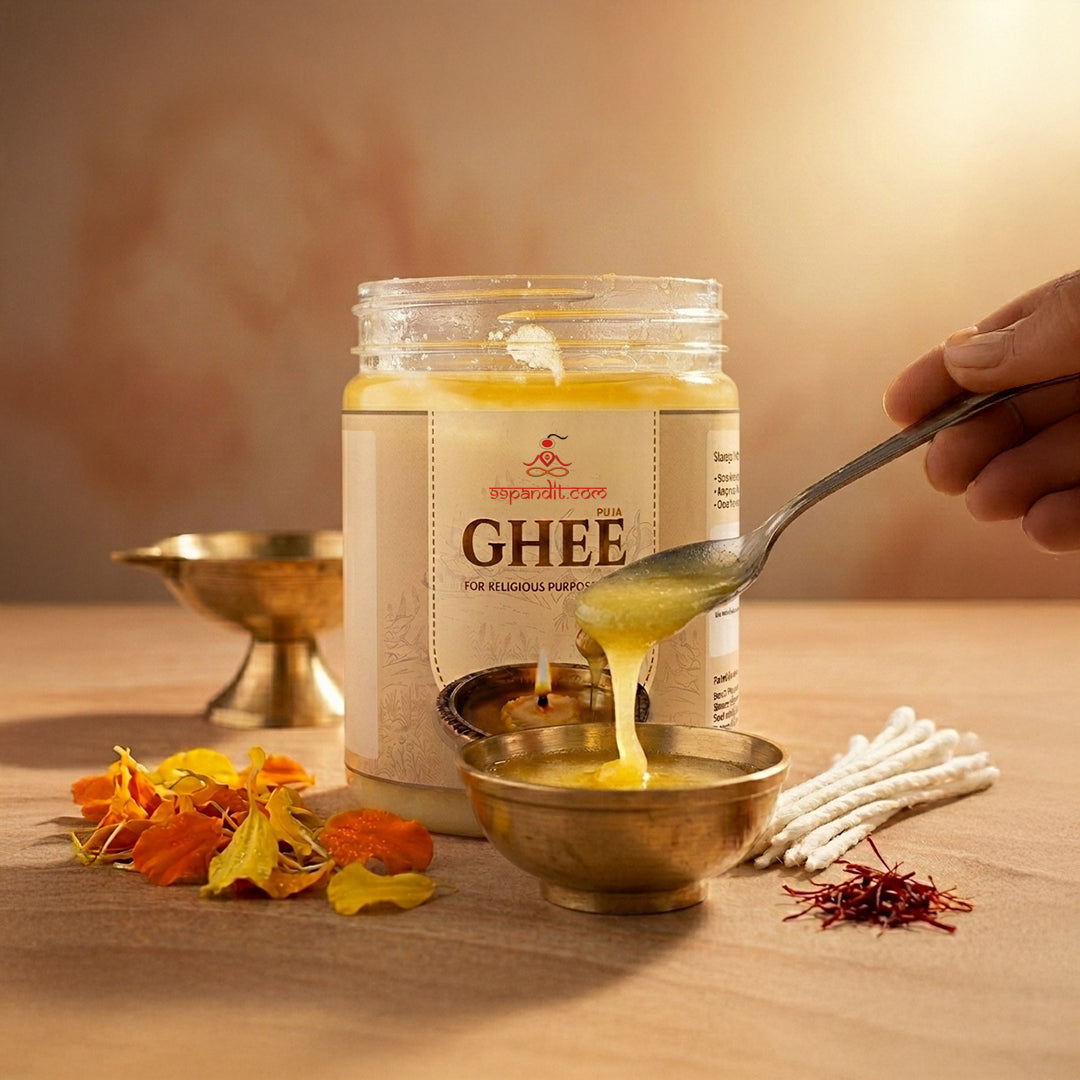 99Pandit Pure Puja Ghee 500ml with FREE 100 Cotton Batti (Wicks) | For Diya, Aarti & Havan