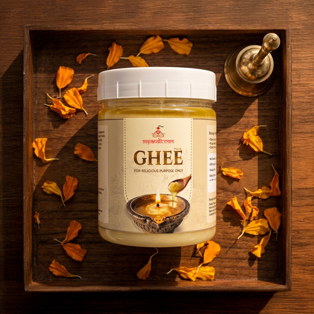 99Pandit Pure Puja Ghee 500ml with FREE 100 Cotton Batti (Wicks) | For Diya, Aarti & Havan