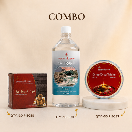 99Pandit Havan Cups, Gangajal and Ghee Diya Wicks puja combo pack