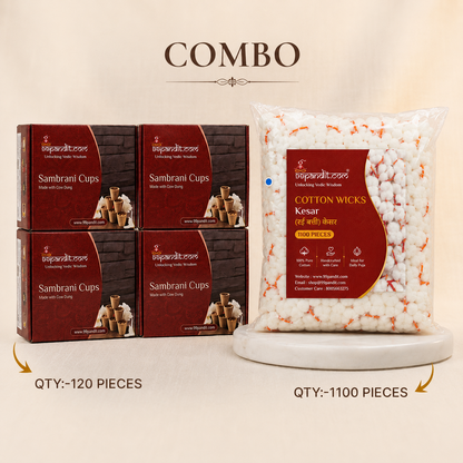 Natural Cow Dung Hawan Cups (120 Pcs) + Cotton Wicks (1100 Pcs)