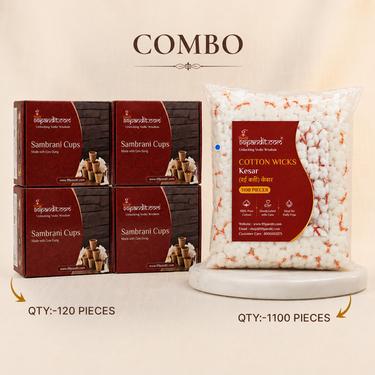 Natural Cow Dung Hawan Cups (120 Pcs) + Cotton Wicks (1100 Pcs)