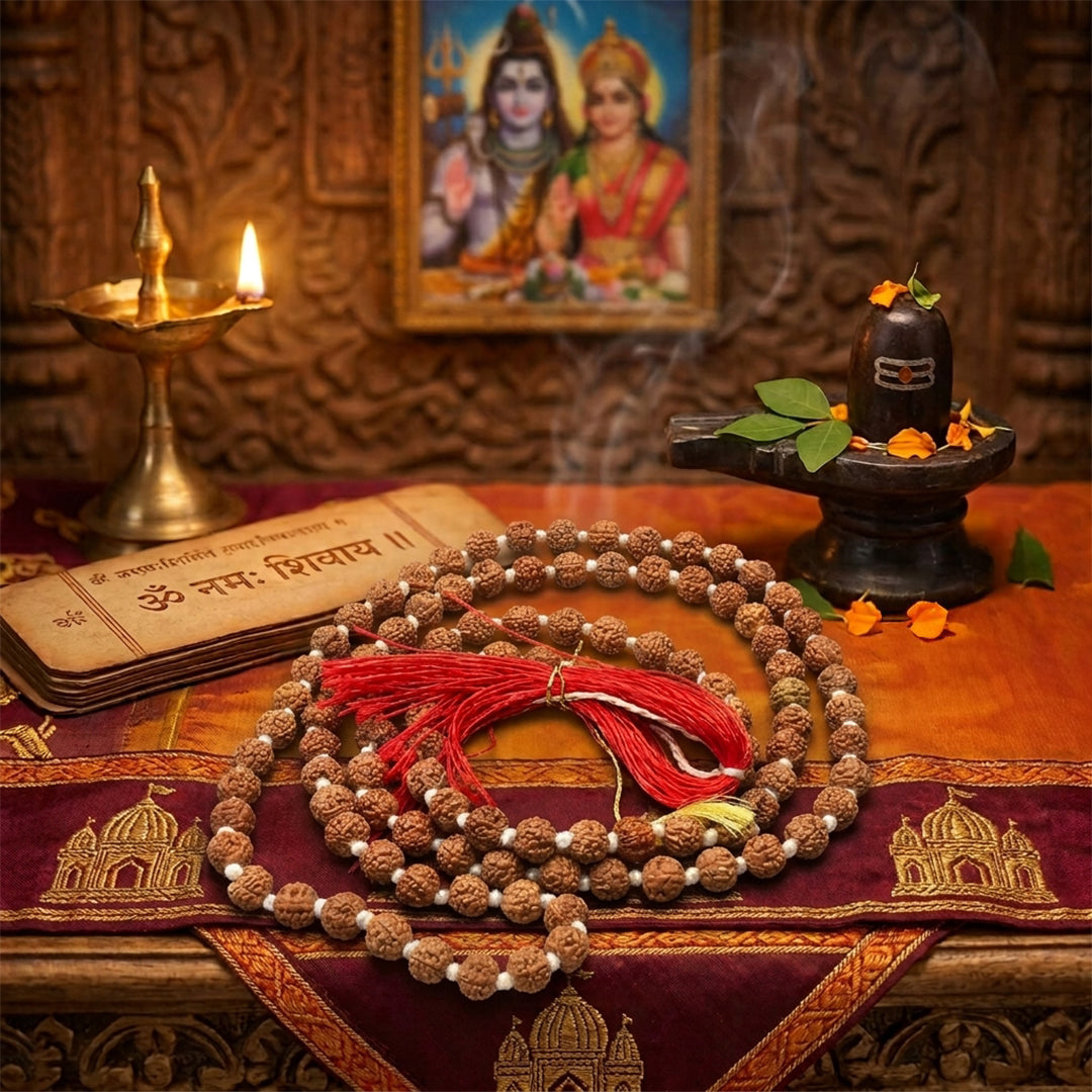 Natural Rudraksha String Mala 5 Face 5 mm (Lab Certified)