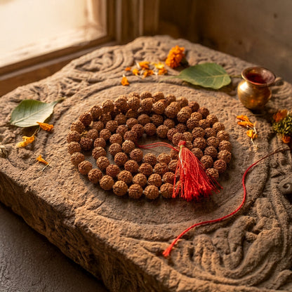Natural Rudraksha String Mala 5 Face 6 mm (Lab Certified)