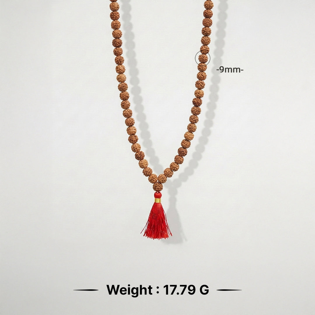 Natural Rudraksha String Mala 5 Face 9 mm (Lab Certified)