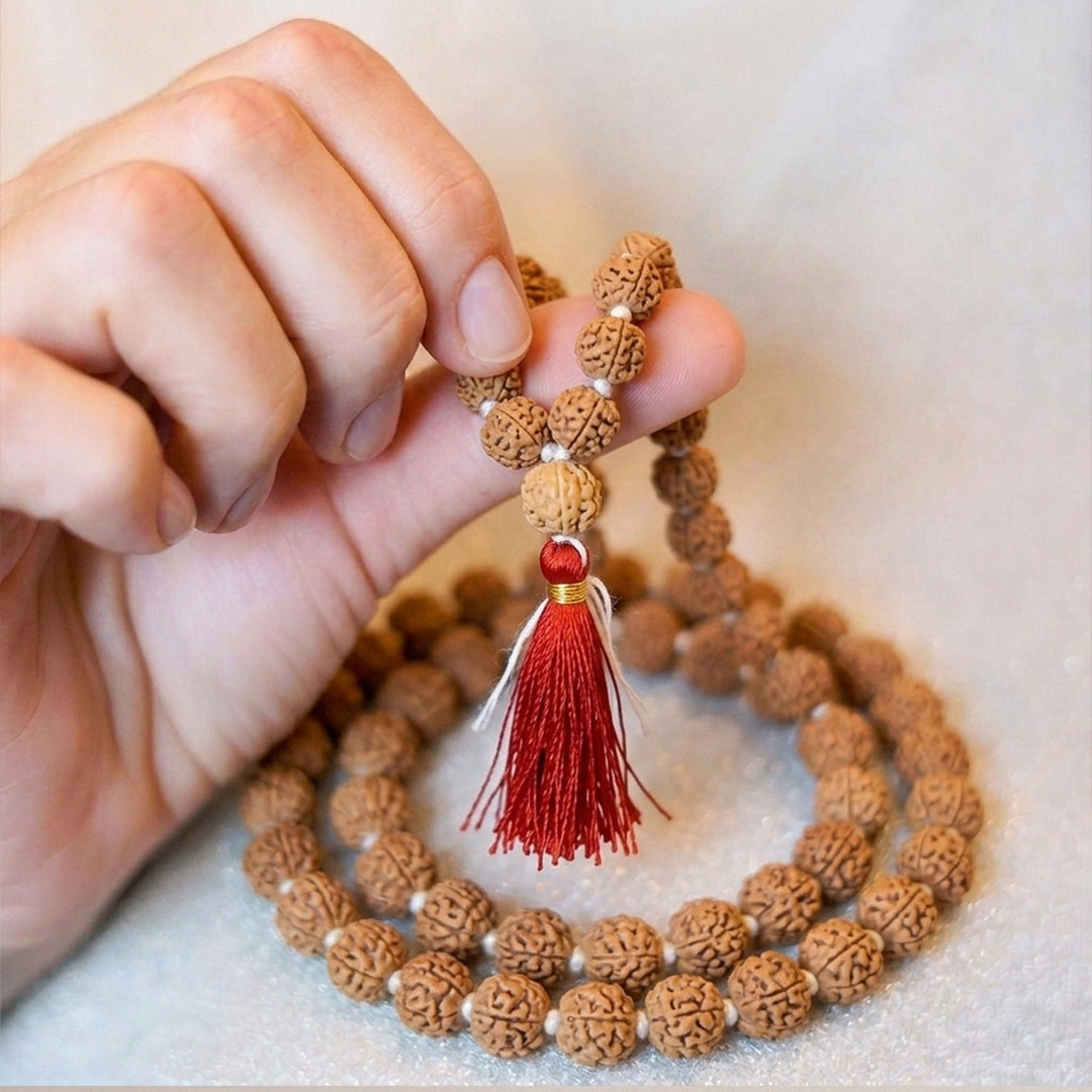 Natural Rudraksha String Mala 5 Face 9 mm (Lab Certified)